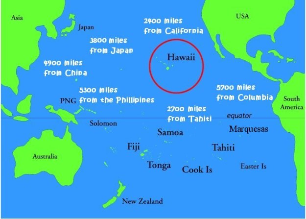 Hawaii relative to Sydney and mainland USA (from http://www.michellehenry.fr/pollution.htm)